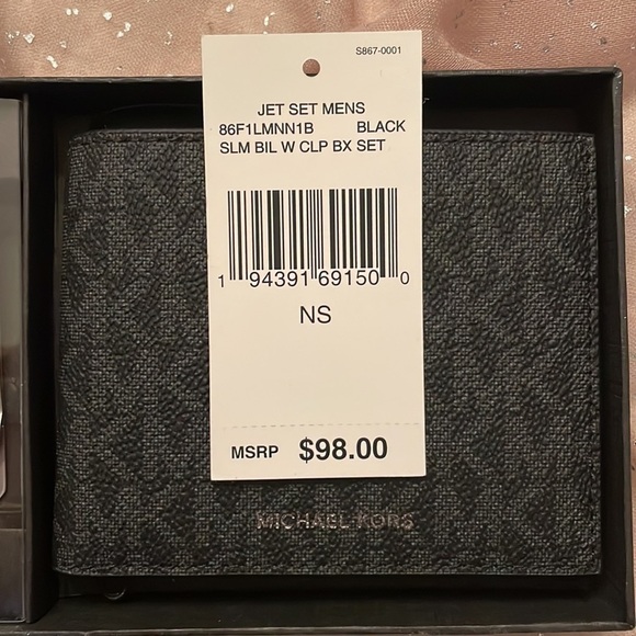 Brand New Michael Kors Black Slim Billfold Men's Wallet w/ Money Clip Box Set - Picture 11 of 14
